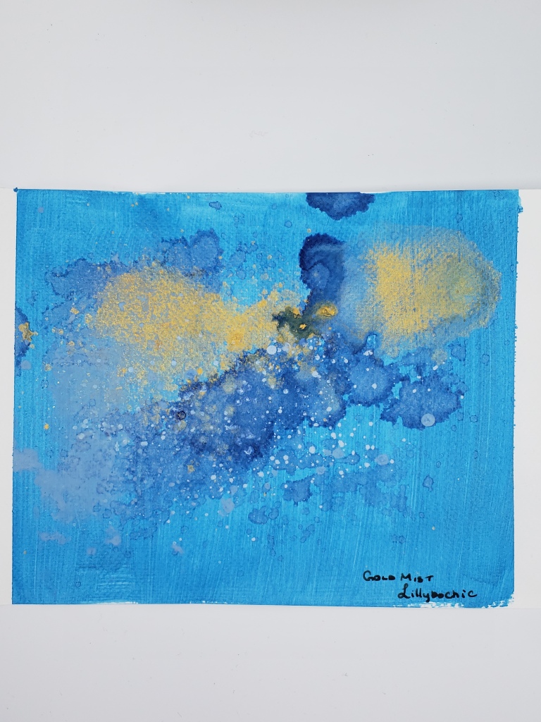 Blue and Gold Ocean Abstract _Spray_7 x 10 inches for sale