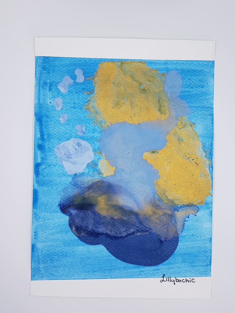 Blue and Gold Ocean Abstract 7 x 10 inches for sale