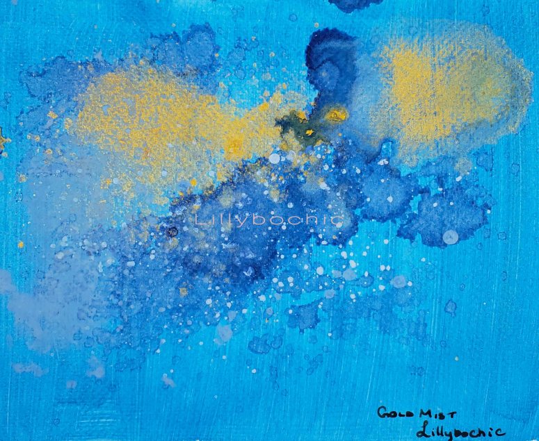 Blue and Gold Ocean Abstract 7 x 10 inches for sale Gold Mist